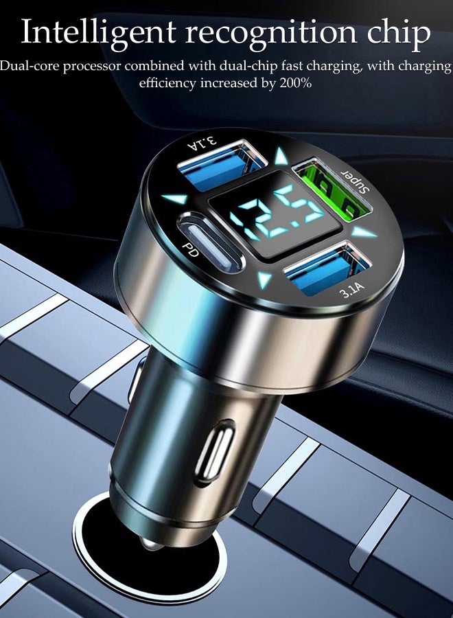 DUNISO Fast  Car Charger with 3 USB Port and 1 Type-C Port ，Multi function Dual USB port vehicle power adaptors,LED digital display,Suitable for iPhone ,Galaxy, Huawei and other mobile phone - Image 4