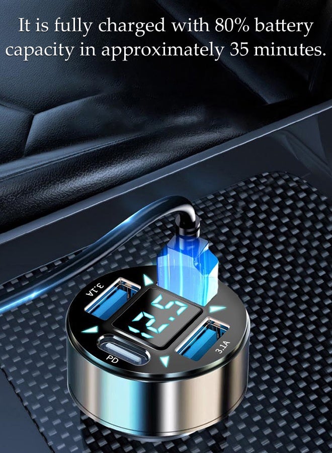 DUNISO Fast  Car Charger with 3 USB Port and 1 Type-C Port ，Multi function Dual USB port vehicle power adaptors,LED digital display,Suitable for iPhone ,Galaxy, Huawei and other mobile phone - Image 3