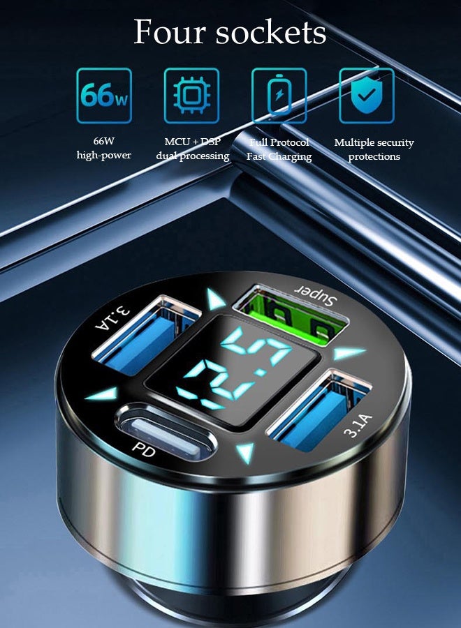DUNISO Fast  Car Charger with 3 USB Port and 1 Type-C Port ，Multi function Dual USB port vehicle power adaptors,LED digital display,Suitable for iPhone ,Galaxy, Huawei and other mobile phone - Image 2
