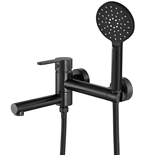 KAPHOME Matte Black Wall Mount Bathtub Faucet with Hand Shower,Tub Shower Faucet with Lengthened Folding Spout,KHSB05U - Image 1