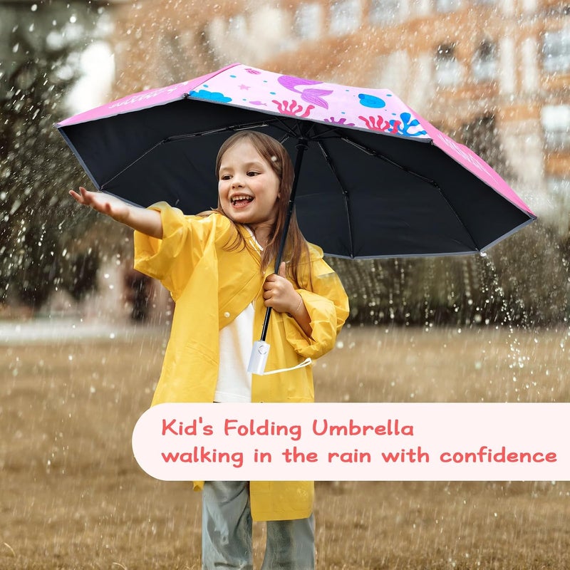 Decalsweet Kids Folding Umbrella Auto Open/Close Anti-rebound Safe Design UV Resistant Automatic Children Travel Umbrellas 8 Rib Reinforced Canopy 360° Reflective Strip Lightweight Cute Umbrella for Girls & Boys - Image 3