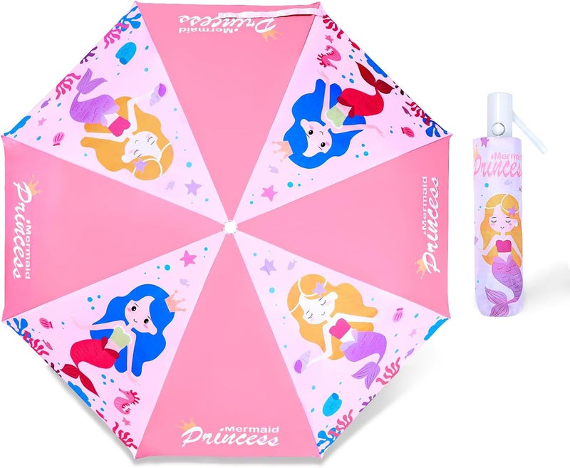 Decalsweet Kids Folding Umbrella Auto Open/Close Anti-rebound Safe Design UV Resistant Automatic Children Travel Umbrellas 8 Rib Reinforced Canopy 360° Reflective Strip Lightweight Cute Umbrella for Girls & Boys - Image 1