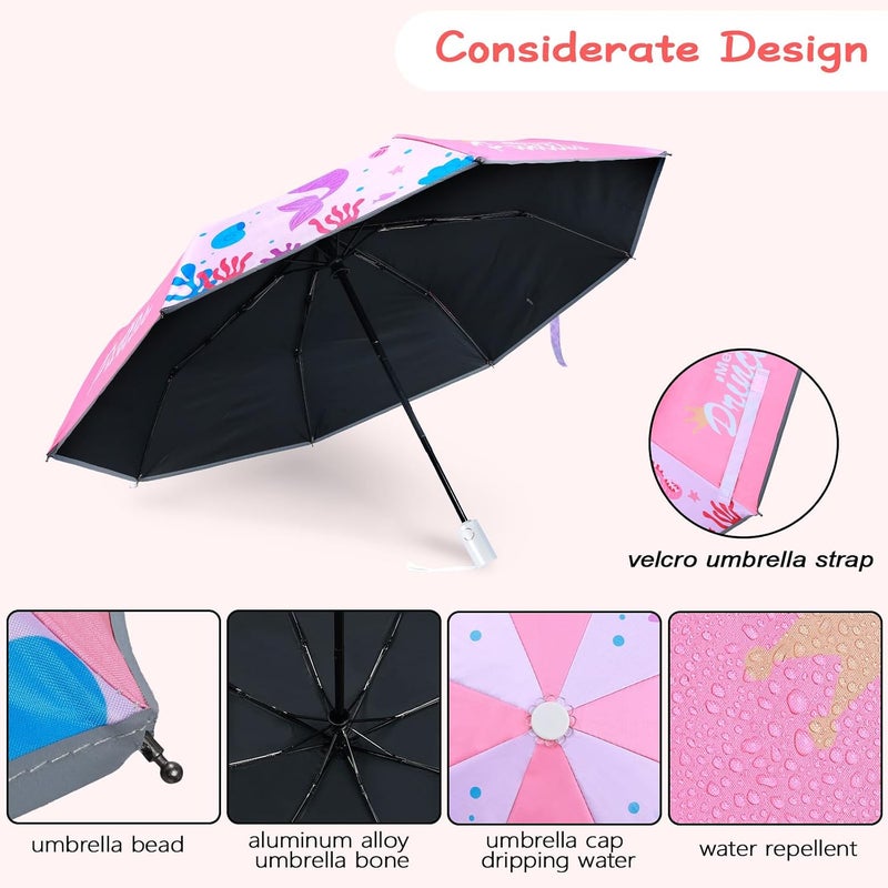 Decalsweet Kids Folding Umbrella Auto Open/Close Anti-rebound Safe Design UV Resistant Automatic Children Travel Umbrellas 8 Rib Reinforced Canopy 360° Reflective Strip Lightweight Cute Umbrella for Girls & Boys - Image 4