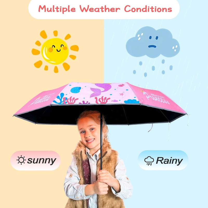 Decalsweet Kids Folding Umbrella Auto Open/Close Anti-rebound Safe Design UV Resistant Automatic Children Travel Umbrellas 8 Rib Reinforced Canopy 360° Reflective Strip Lightweight Cute Umbrella for Girls & Boys - Image 2