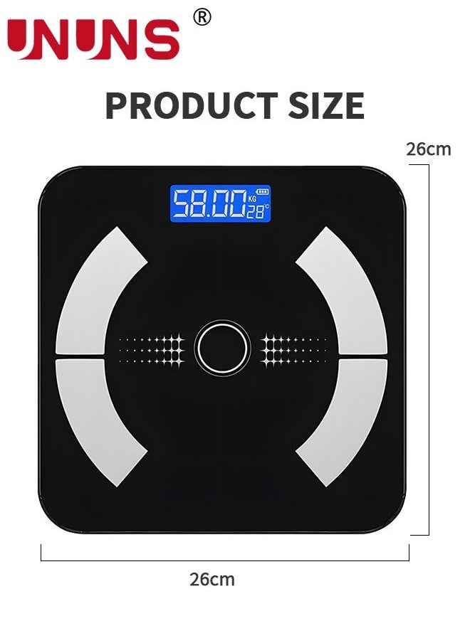 UNUNS - Smart Scale For Body Weight,Bluetooth Scale,Weight Scales,Body Fat Scale,Digital Bathroom Scale With LED Display,Rechargeable Weighing Scale,Body Composition Analyzer Scale,Up To 180Kg,Black - Image 1