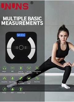 UNUNS Smart Scale For Body Weight,Bluetooth Scale,Weight Scales,Body Fat Scale,Digital Bathroom Scale With LED Display,Rechargeable Weighing Scale,Body Composition Analyzer Scale,Up To 180Kg,Black  - Image 2