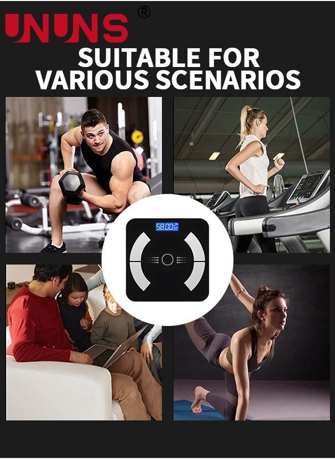 UNUNS - Smart Scale For Body Weight,Bluetooth Scale,Weight Scales,Body Fat Scale,Digital Bathroom Scale With LED Display,Rechargeable Weighing Scale,Body Composition Analyzer Scale,Up To 180Kg,Black - Image 1