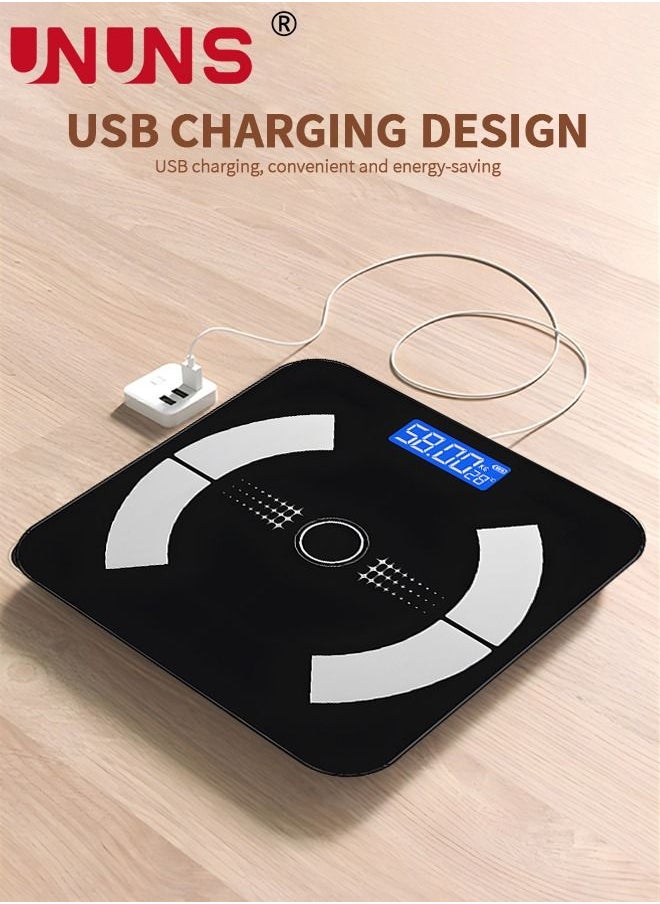 UNUNS - Smart Scale For Body Weight,Bluetooth Scale,Weight Scales,Body Fat Scale,Digital Bathroom Scale With LED Display,Rechargeable Weighing Scale,Body Composition Analyzer Scale,Up To 180Kg,Black - Image 1