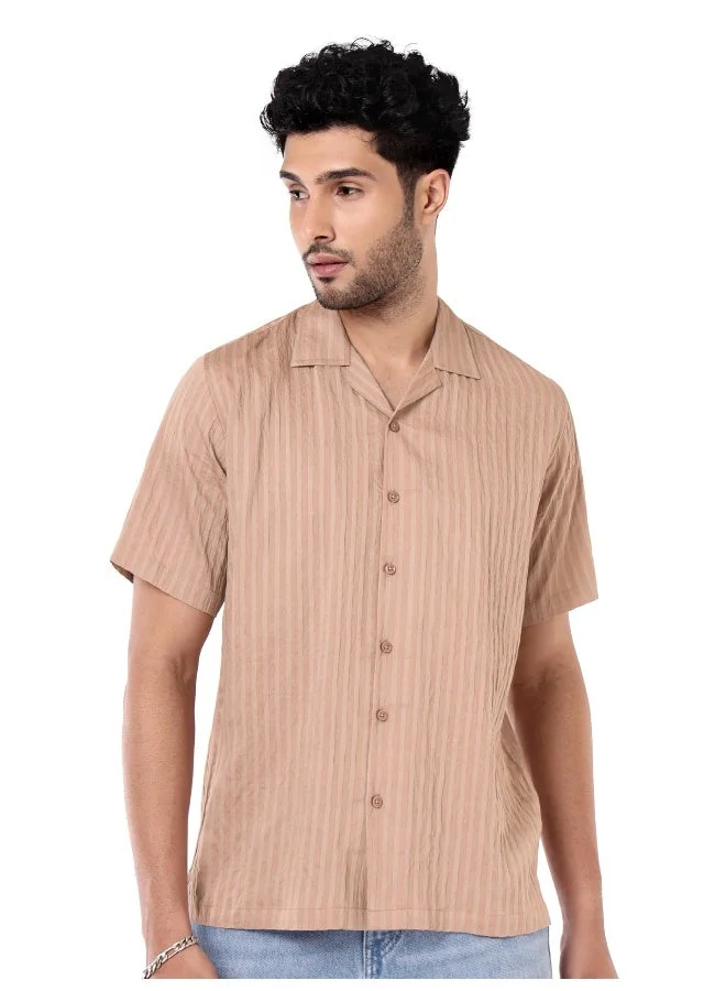 بيونغ قميص كاجوال مخطط باللون المشمشي للرجال