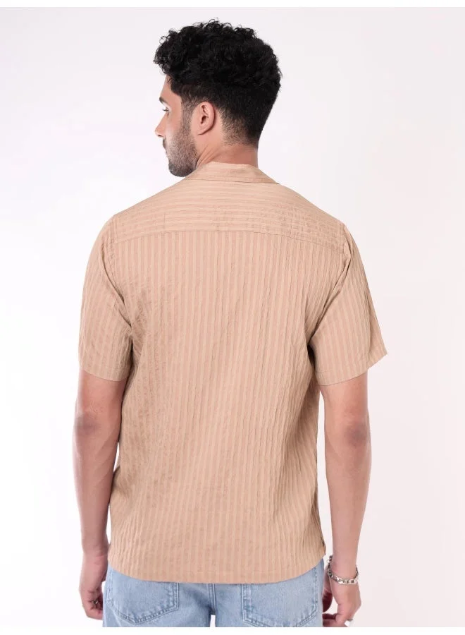 بيونغ قميص كاجوال مخطط باللون المشمشي للرجال
