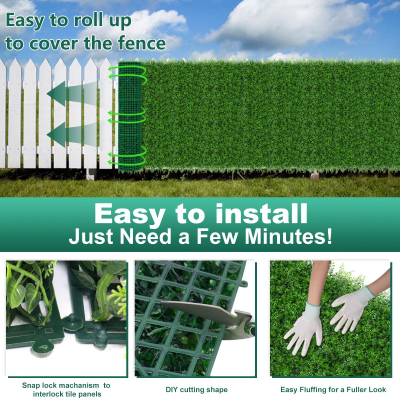 Yangrass Grass Wall Panels, 40"x120" (33.33 sqft) Artificial Boxwood Hedge Roll Privacy Screen, Green Wall Decor with UV Protection, Greenery Backdrop for Garden Indoor Outdoor Decor - Image 4