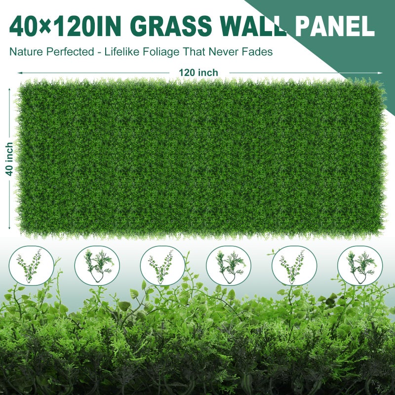 Yangrass Grass Wall Panels, 40"x120" (33.33 sqft) Artificial Boxwood Hedge Roll Privacy Screen, Green Wall Decor with UV Protection, Greenery Backdrop for Garden Indoor Outdoor Decor - Image 2