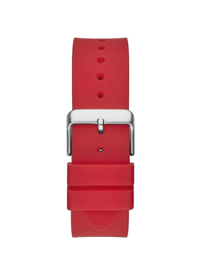 GUESS Mens Casual Multifunction 43mm Watch – Black Polycarbonate Case with Black Skeleton Dial & Red Silicone Strap, Red/Black - Image 4