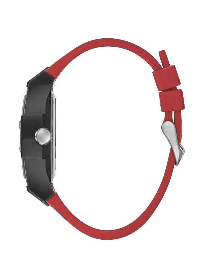 GUESS Mens Casual Multifunction 43mm Watch – Black Polycarbonate Case with Black Skeleton Dial & Red Silicone Strap, Red/Black - Image 5