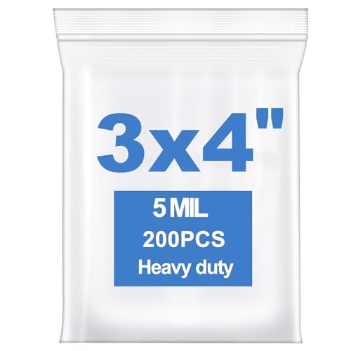 Somoga 200 PCS 3" x 4" Thick 5 Mil Small Clear Zip Poly Bags Plastic Reclosable Zip Seal Lock Bags Heavy-Duty Necklace Ring Coin Beads Jewelry Pill Zipper Bag - Image 1