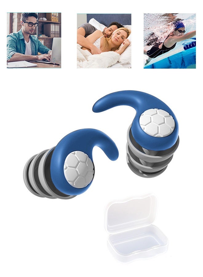Soundproof Sleep Earplugs, Noise Canceling Ear Plugs, Waterproof Reusable,Swimming Earplugs,  Portable,Earplugs for Sleeping Noise Cancelling Ear Plugs for Kids & Adult Reusable Noise Reduction Ear Plugs Ear Protection Sleep Ear Plugs for Sleeping Snoring Work Swimming Travel Studying Concerts-Blue - Image 1