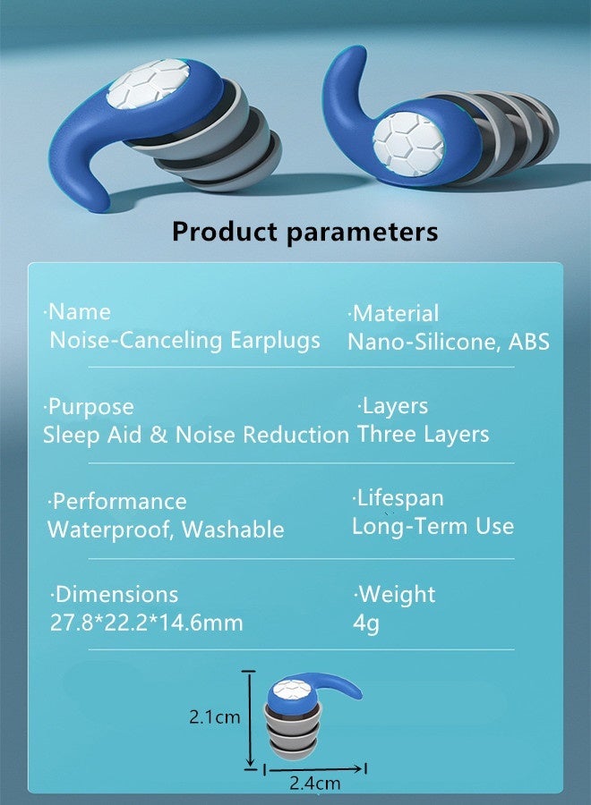Soundproof Sleep Earplugs, Noise Canceling Ear Plugs, Waterproof Reusable,Swimming Earplugs,  Portable,Earplugs for Sleeping Noise Cancelling Ear Plugs for Kids & Adult Reusable Noise Reduction Ear Plugs Ear Protection Sleep Ear Plugs for Sleeping Snoring Work Swimming Travel Studying Concerts-Blue - Image 2