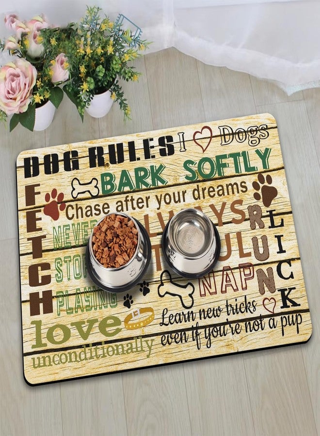 QXWREL Dog Food Mat for Floors, Absorbent and Quick-Drying Pet Cat Food Mat,Anti-Fouling and Easy-to-Clean Pet Feeding Mat,Dog Bowl Mats for Messy Drinking Water Bowls.12x20inch Dog Rules - Image 1