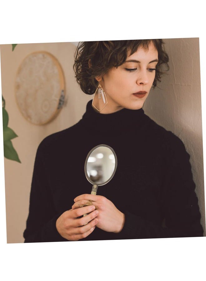 Beaupretty Vintage Handheld Mirror Vanity Hand Mirror Metal Handle Mirror Portable Mirror with Handle for Travel Bathroom Desk Makeup Beauty Grooming Shaving Mirror - Image 3