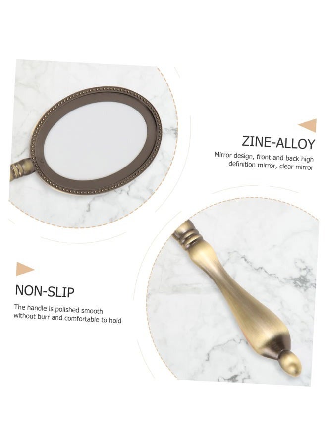 Beaupretty Vintage Handheld Mirror Vanity Hand Mirror Metal Handle Mirror Portable Mirror with Handle for Travel Bathroom Desk Makeup Beauty Grooming Shaving Mirror - Image 5