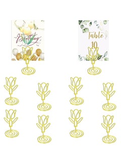 Generic Table Number Place Card Holders 10 PCS Gold Tulip Shape Photos Card Stand Business Card Card Holders for Wedding Party Mini Photo Playing Cards Holder Picture Menu Memo Clips  - Image 1