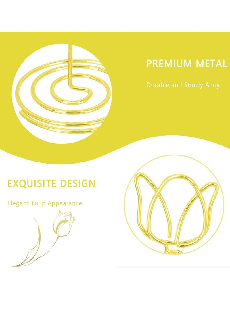 Generic Table Number Place Card Holders 10 PCS Gold Tulip Shape Photos Card Stand Business Card Card Holders for Wedding Party Mini Photo Playing Cards Holder Picture Menu Memo Clips  - Image 2