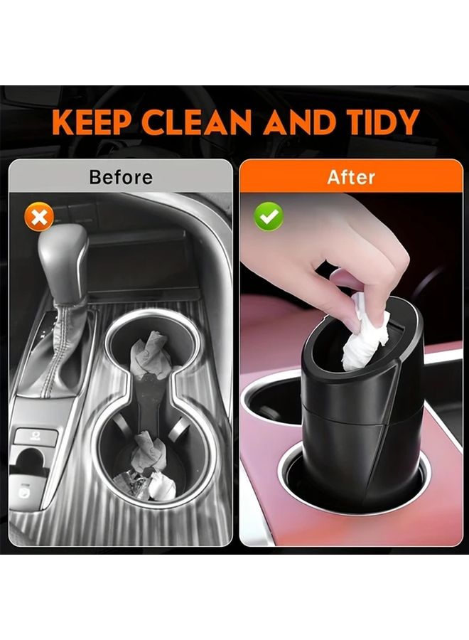 Pink Car Trash Can With Lid 2pcs Leakproof Vehicle Garbage Bin Cup Holder Storage - Image 4