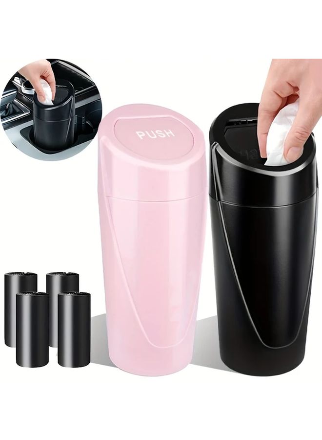 Pink Car Trash Can With Lid 2pcs Leakproof Vehicle Garbage Bin Cup Holder Storage - Image 1