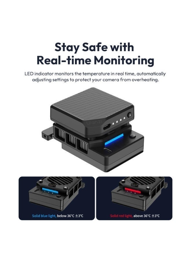 يولانزي مجموعة تبريد الكاميرا ULANZI CU01 للكاميرات الرقمية ذات العدسة الأحادية العاكسة (DSLR) والكاميرات بدون مرآة، مروحة تبريد شبه موصلة مع بطارية مغناطيسية قابلة لإعادة الشحن بسعة 3000 مللي أمبير/ساعة، 3 سرعات، تبريد تلقائي للتحكم في درجة الحرارة لتسجيل الفيديو (بطارية + مبرد) - Image 5