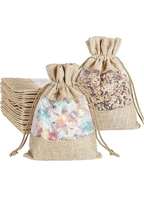 12 5x7 Burlap Drawstring Bags with Clear Open Window for Party Favors DIY Craft Birthday and Wedding  Small Toy Storage