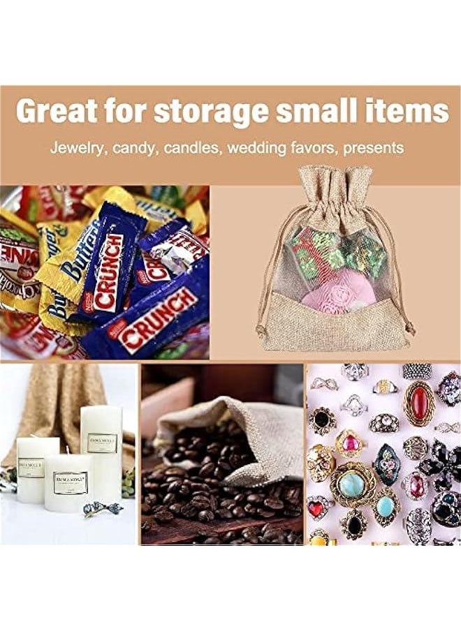 FYLX - 12 5x7 Burlap Drawstring Bags with Clear Open Window for Party Favors DIY Craft Birthday and Wedding  Small Toy Storage - Image 1