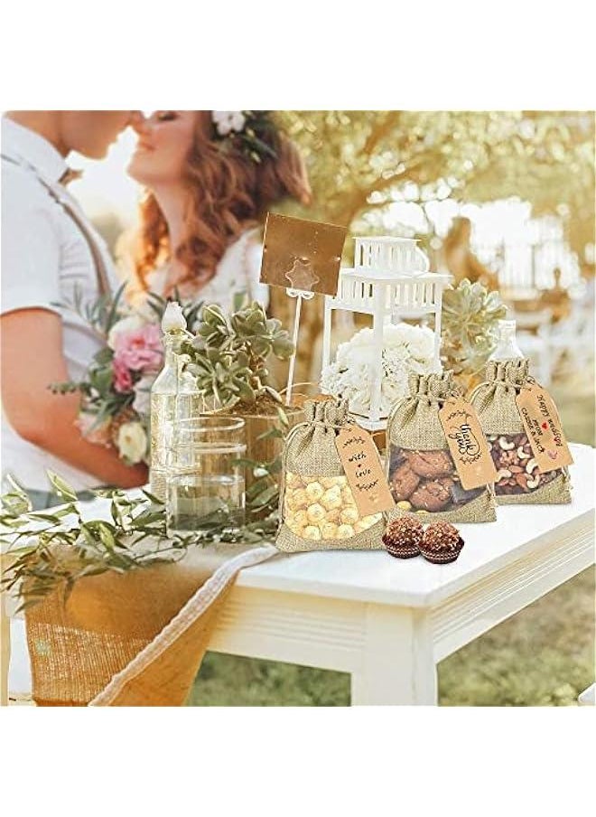FYLX - 12 5x7 Burlap Drawstring Bags with Clear Open Window for Party Favors DIY Craft Birthday and Wedding  Small Toy Storage - Image 1