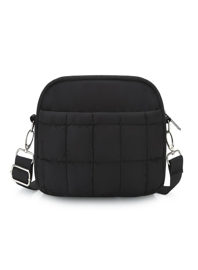 E-Tree Small Crossbody Bag for Women, Puffer Cross Body Purse, Nylon Quilted Shoulder Handbag with Multiple Pocket Black - Image 2
