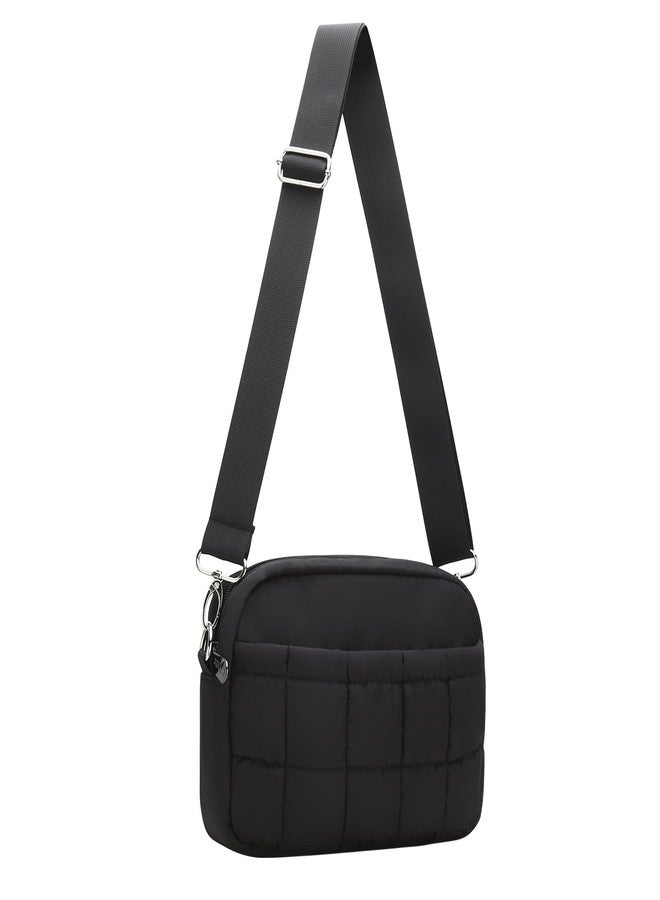 E-Tree Small Crossbody Bag for Women, Puffer Cross Body Purse, Nylon Quilted Shoulder Handbag with Multiple Pocket Black - Image 1