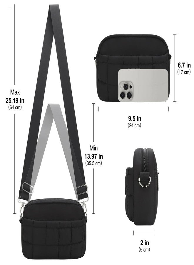E-Tree Small Crossbody Bag for Women, Puffer Cross Body Purse, Nylon Quilted Shoulder Handbag with Multiple Pocket Black - Image 5