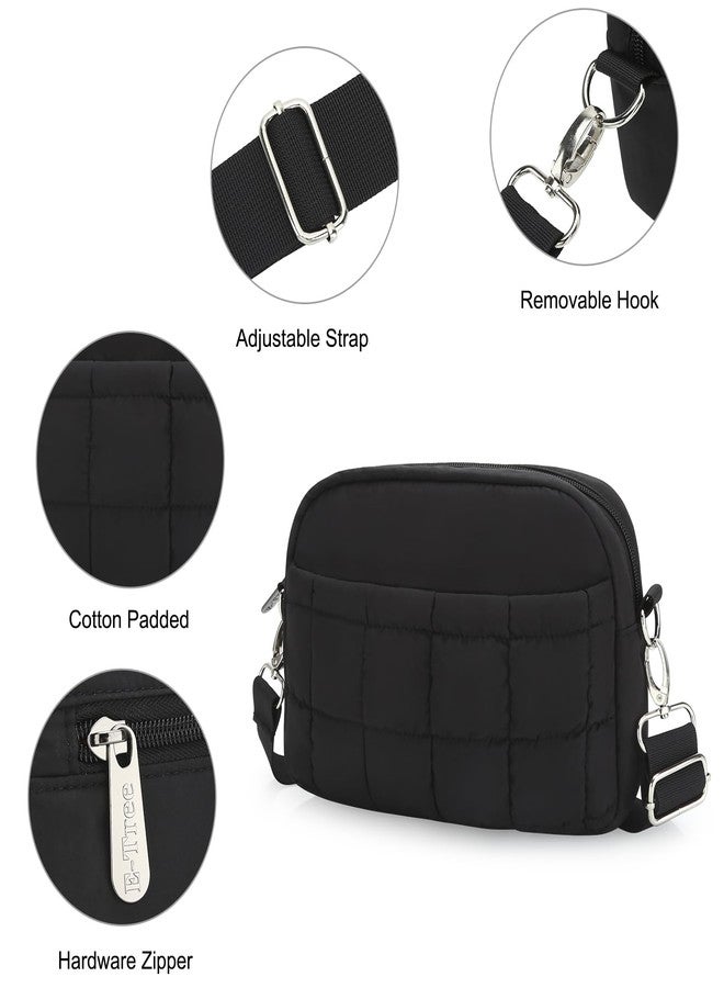 E-Tree Small Crossbody Bag for Women, Puffer Cross Body Purse, Nylon Quilted Shoulder Handbag with Multiple Pocket Black - Image 4