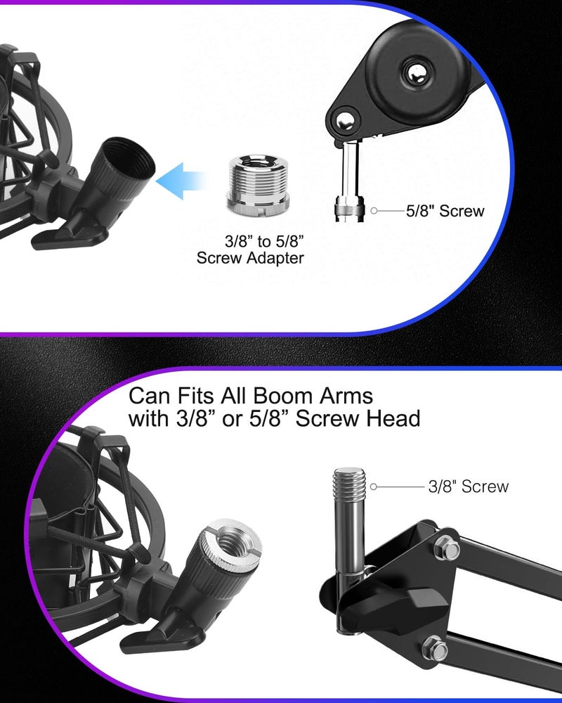 Boseen Universal Microphone Shock Mount, Mic Clip Holder for Diameter 47mm-53mm Mic Anti Vibration Adjustable High Isolation Shock Mount - Image 4