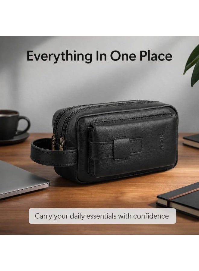 MOTEVIA Men's Genuine Leather High Quality Handbag – Durable Material and High Quality Inner Lining – Three Zipper Pockets with Independent Phone Case - Image 3