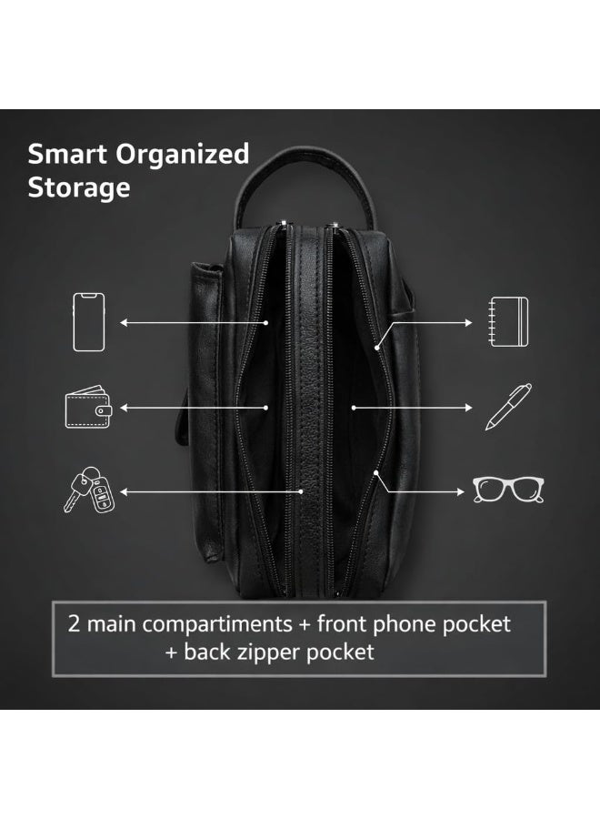 MOTEVIA Men's Genuine Leather High Quality Handbag – Durable Material and High Quality Inner Lining – Three Zipper Pockets with Independent Phone Case - Image 5
