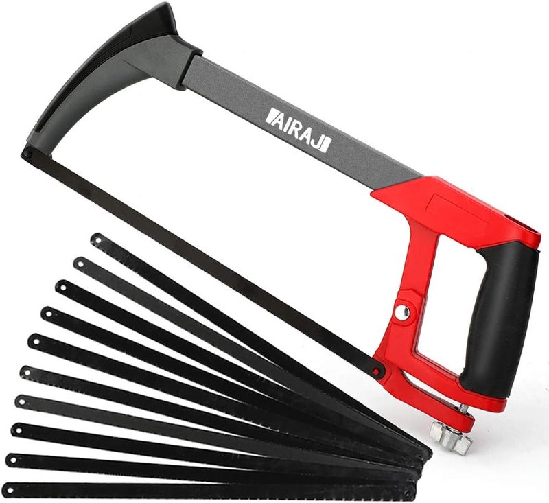 AIRAJ 12 inch Adjustable Hacksaw Frame Set,Tools High-Tension Hacksaw,with 10 Hacksaw Blades,Suitable for Gardeners,PVC Pipes,Metal Pipes,Wood Saws. - Image 1