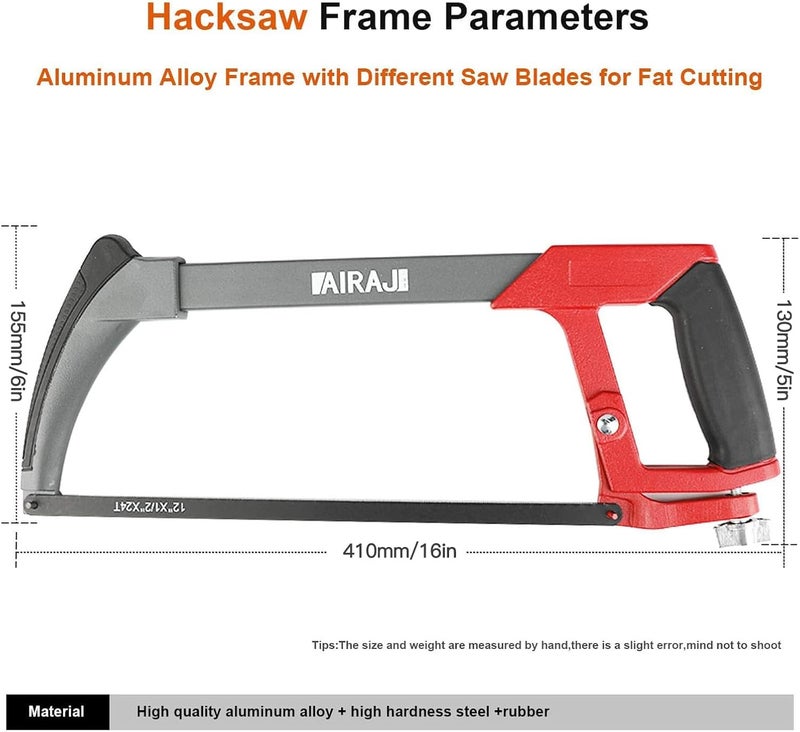 AIRAJ 12 inch Adjustable Hacksaw Frame Set,Tools High-Tension Hacksaw,with 10 Hacksaw Blades,Suitable for Gardeners,PVC Pipes,Metal Pipes,Wood Saws. - Image 3