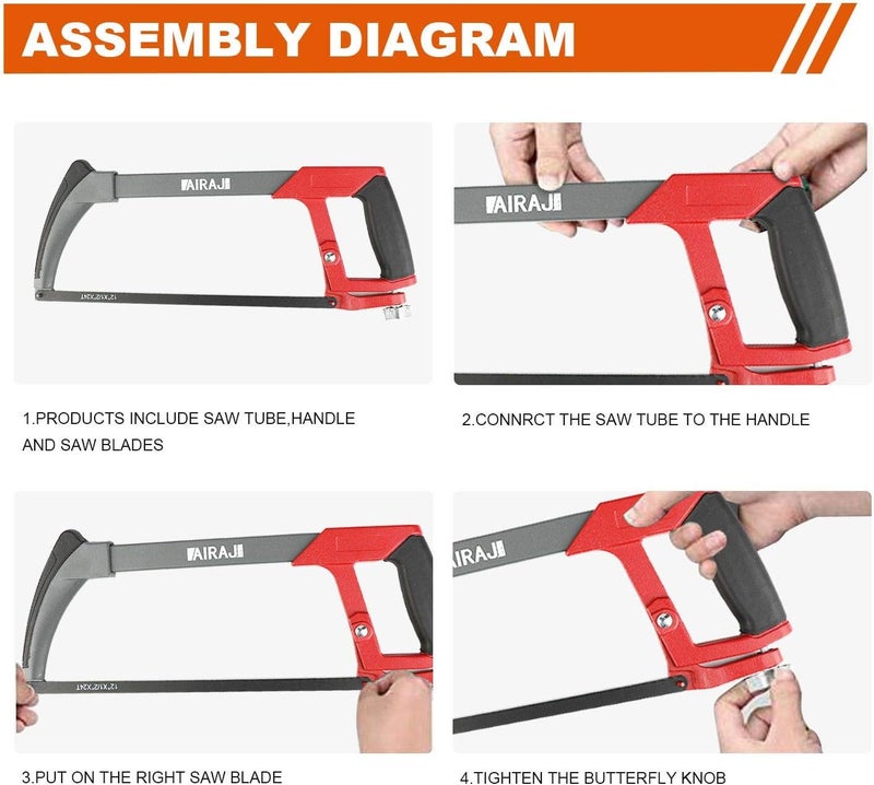 AIRAJ 12 inch Adjustable Hacksaw Frame Set,Tools High-Tension Hacksaw,with 10 Hacksaw Blades,Suitable for Gardeners,PVC Pipes,Metal Pipes,Wood Saws. - Image 2