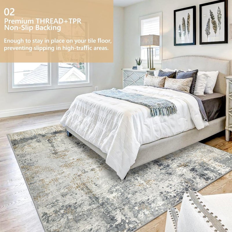 Capslpad 160 x 230 cm Modern Abstract Rug Living Room Non-Slip Rug Short Pile Faux Wool Bedroom Rug Lightweight Washable Minimalist Floor Mat for Living Room - Image 4