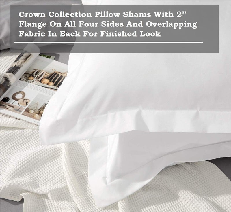 Crown Collection مجموعة وسائد أوروبية مربعة من قطعتين باللون الأبيض، عدد الخيوط 600، 100% قطن طبيعي، علبة من اثنين، مقاس يورو 26 × 26، أغطية وسائد ووسائد، أغطية ناعمة جدًا للديكور باللون الأبيض، أوروبي 26 بوصة × 26 بوصة - Image 2