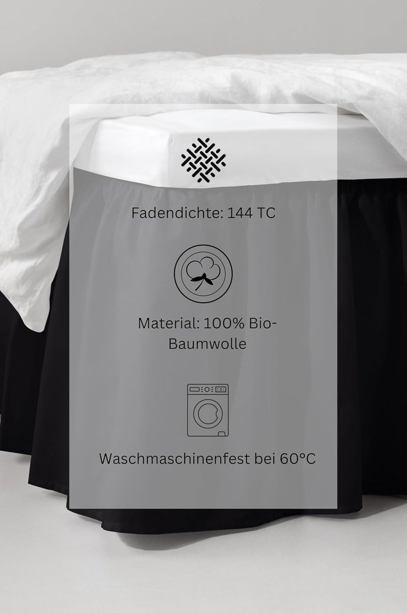 JOTEX Zack Valance Bed Skirt - 100% High Quality Organic Cotton Bed Skirt, Height 45 cm - Black, 90 x 200 cm - Image 4