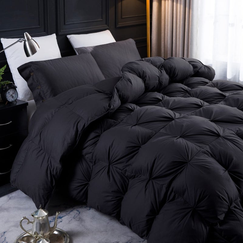Three Geese Pinch Pleat Waterfowl Feathers and Down Comforter King Size Duvet Insert,750+ Fill Power,1200TC 100% Cotton, Premium All Seasons BlackGrey Comforter with 8 Tabs - Image 3