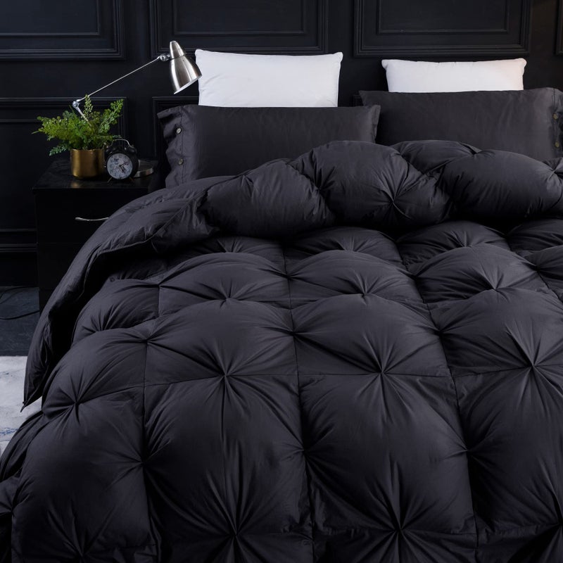 Three Geese Pinch Pleat Waterfowl Feathers and Down Comforter King Size Duvet Insert,750+ Fill Power,1200TC 100% Cotton, Premium All Seasons BlackGrey Comforter with 8 Tabs - Image 4