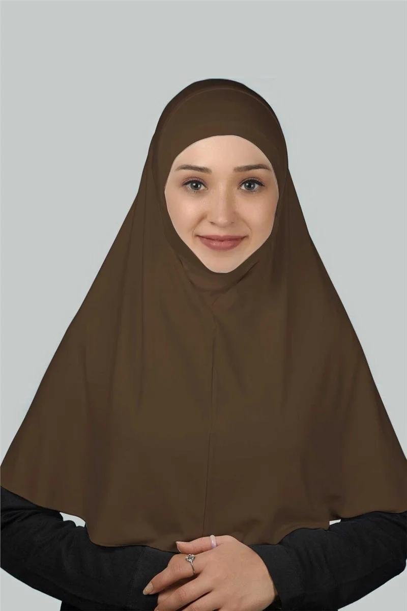 التوبة Ready-made Turban Practical Scarf with Veil Hijab with Nikap - Prayer Cover Soufflé (Xl) - Dark Mink