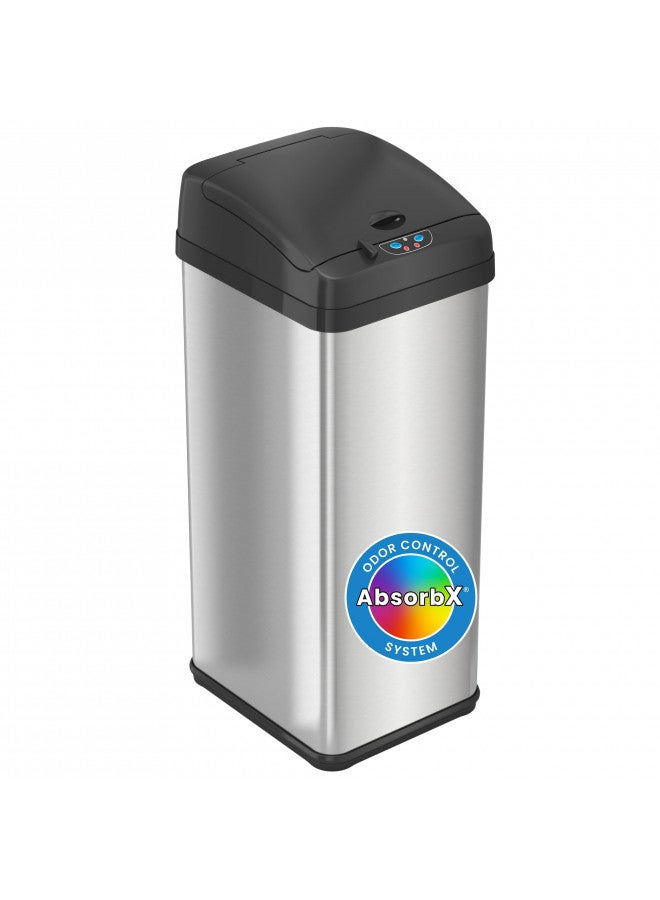 iTouchless نظام التحكم في الروائح الأوتوماتيكي من iTouchless بسعة 13 جالون، سلة مهملات مطبخ بدون لمس بغطاء كبير، سلة مهملات مصنوعة من الفولاذ المقاوم للصدأ، الطراز: It13MXP - Image 1