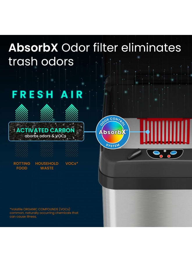 iTouchless نظام التحكم في الروائح الأوتوماتيكي من iTouchless بسعة 13 جالون، سلة مهملات مطبخ بدون لمس بغطاء كبير، سلة مهملات مصنوعة من الفولاذ المقاوم للصدأ، الطراز: It13MXP - Image 3